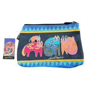 Laurel Burch Canvas Cosmetic Bag Whimsical Cats Zipper Pouch Multicolor NWT
